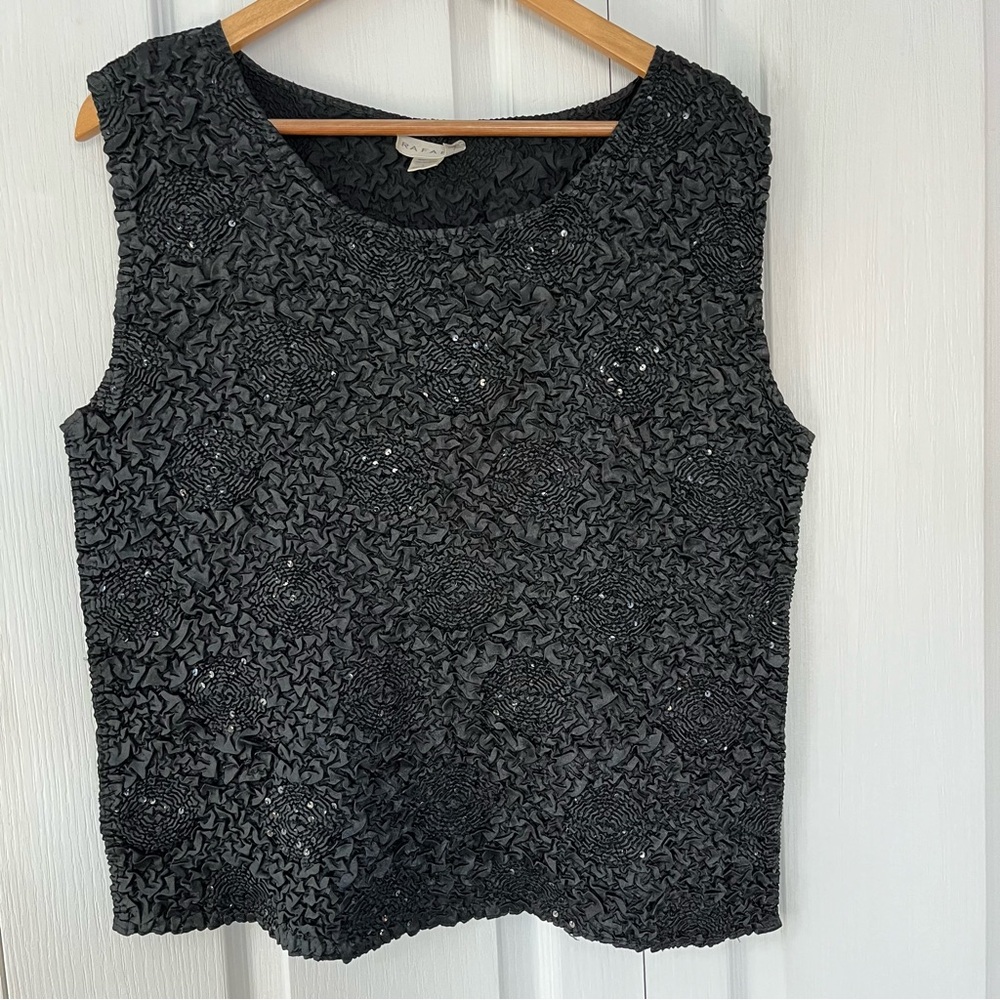 Vintage Rafael glam popcorn crinkle textured sleeveless top. Size L.